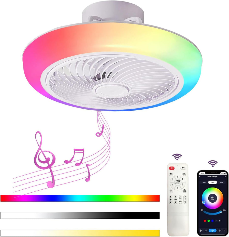 Ceiling Fan With Lighting - 6 Speeds - RGB And Dimmable - With Remote Control And App - With Bluetooth Speaker
