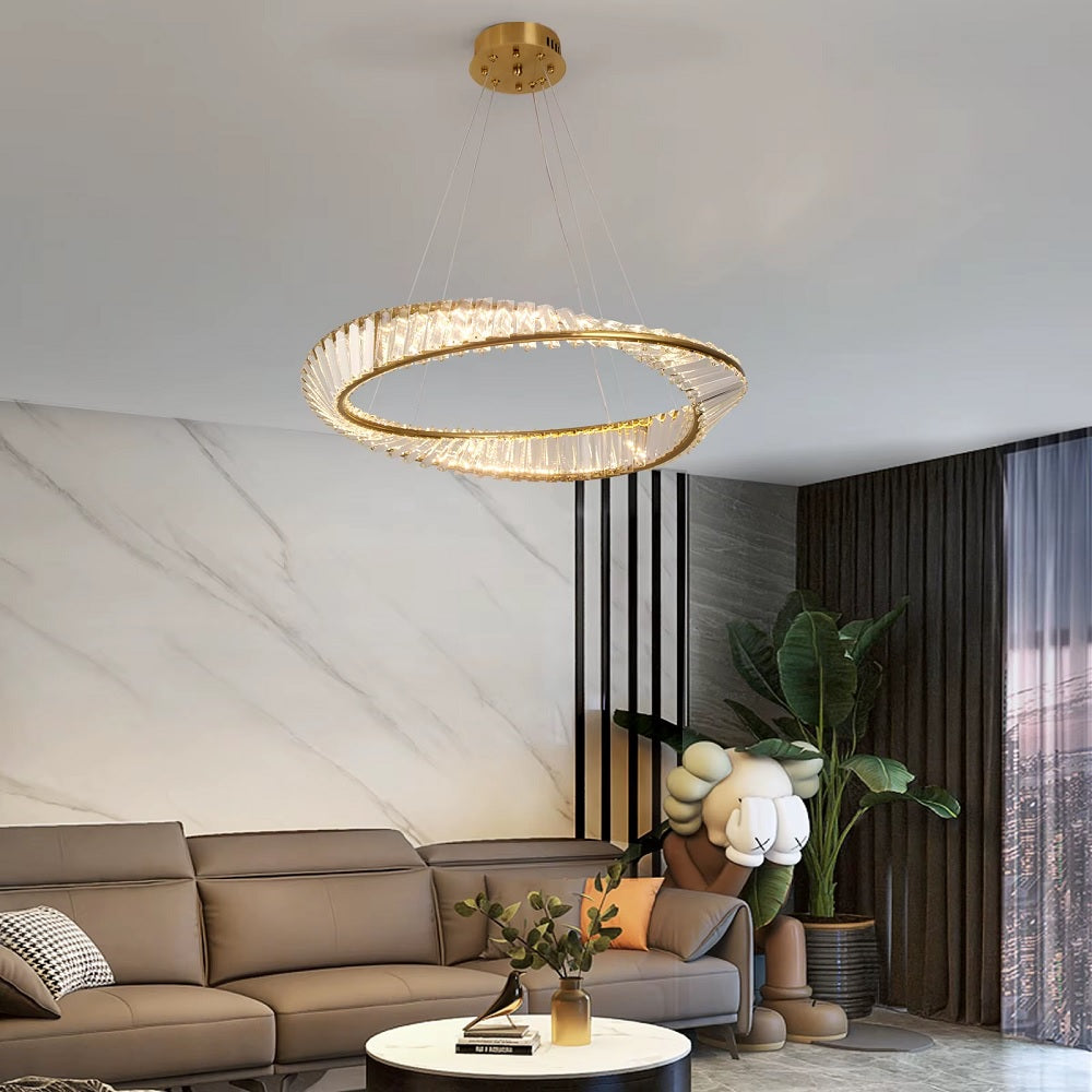 Ring Hanglamp - Goud - 60 cm - Luxe Kristal Kroonluchter - 50 W - Woonkamerlamp Met Wandschakelaar