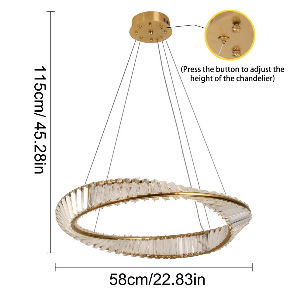 Ring Hanglamp - Goud - 60 cm - Luxe Kristal Kroonluchter - 50 W - Woonkamerlamp Met Wandschakelaar