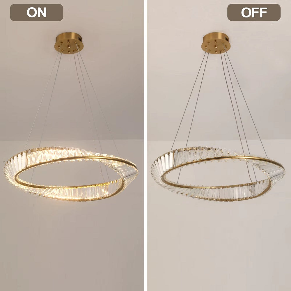 Ring Hanglamp - Goud - 60 cm - Luxe Kristal Kroonluchter - 50 W - Woonkamerlamp Met Wandschakelaar