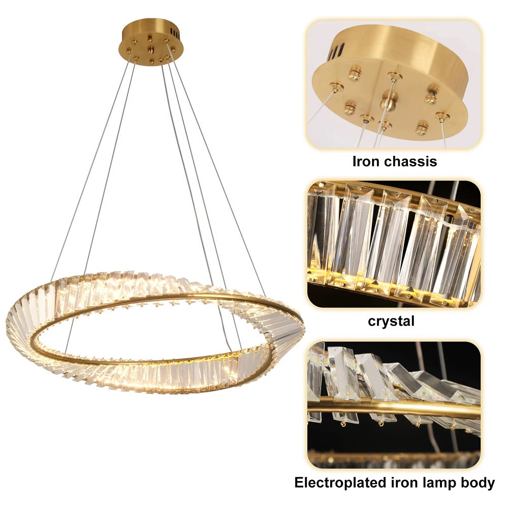 Ring Hanglamp - Goud - 60 cm - Luxe Kristal Kroonluchter - 50 W - Woonkamerlamp Met Wandschakelaar