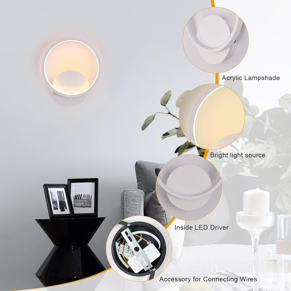 Ring LED Wall Lamp - White - Warm White Light - Not Dimmable - Modern Wall Decoration