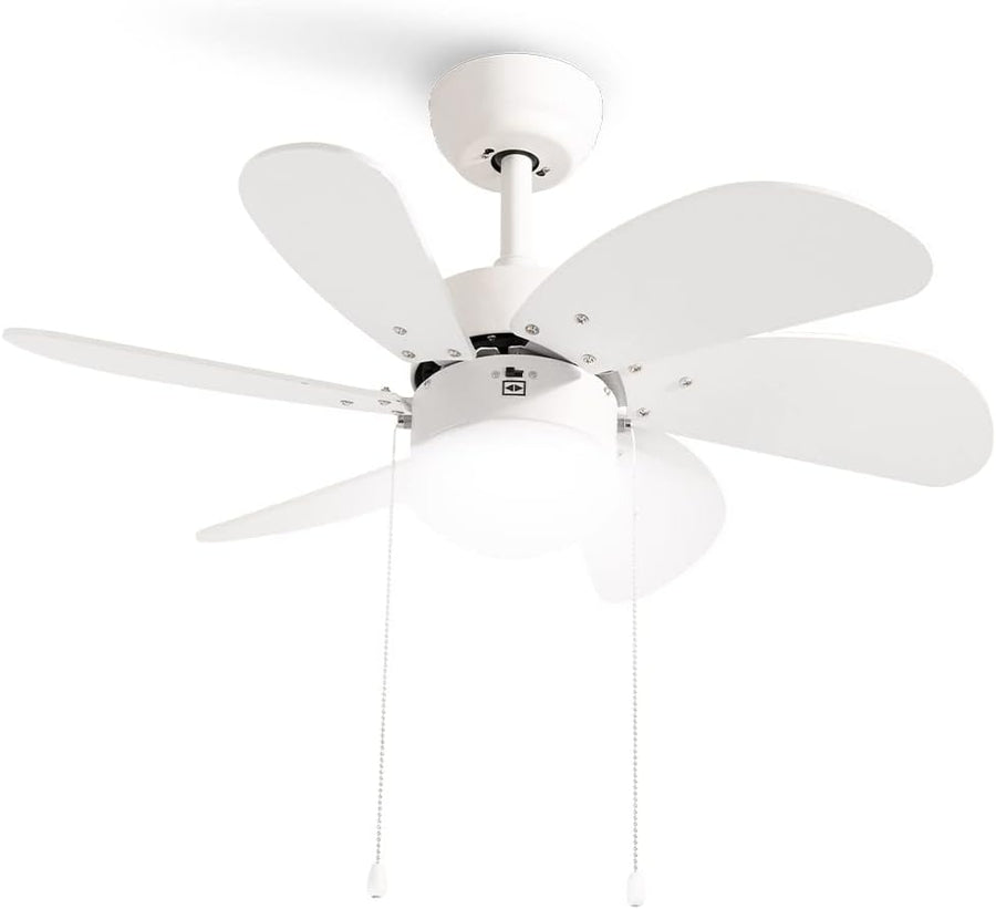 Witte plafondventilator met zes MDF-bladen en E27-verlichting