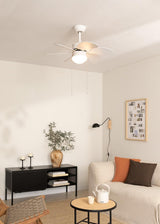 
LuxiLamps - Silent 6 Blade Ceiling Fan - 3 Speeds - Chain Switch - Reversible Blade - 80 cm - White - Living Room Lamp - Kitchen - Bedroom - Modern Fan Lamp