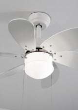 
LuxiLamps - Silent 6 Blade Ceiling Fan - 3 Speeds - Chain Switch - Reversible Blade - 80 cm - White - Living Room Lamp - Kitchen - Bedroom - Modern Fan Lamp
