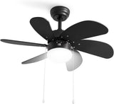 
LuxiLamps - Quiet 6-Blade Ceiling Fan - 6 Speeds - Pull Chain - 80 cm - Black - Living Room Light - Kitchen - Bedroom - Modern Fan Light