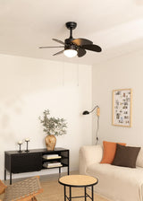 
LuxiLamps - Quiet 6-Blade Ceiling Fan - 6 Speeds - Pull Chain - 80 cm - Black - Living Room Light - Kitchen - Bedroom - Modern Fan Light