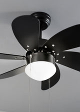 
LuxiLamps - Quiet 6-Blade Ceiling Fan - 6 Speeds - Pull Chain - 80 cm - Black - Living Room Light - Kitchen - Bedroom - Modern Fan Light
