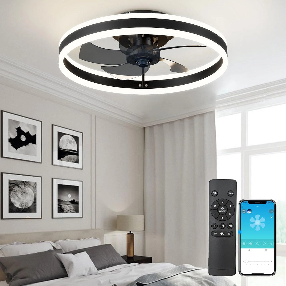LuxiLamps - Ventilator Lamp - Smart Lamp - 6 Standen - Dimbaar - Zwart - Kroonluchter Ventilator - Chandelier Fan - Woonkamer Lamp - Ventilator Lampen