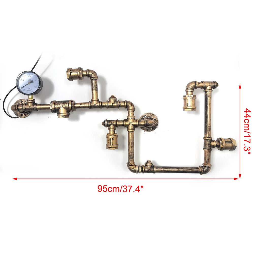 LuxiLamps - Water Pipe Wall Lamp - Industrial Vintage Wall Lighting - 5 Lamps - Sweep Gold - 95 cm - Modern Wall Lamp