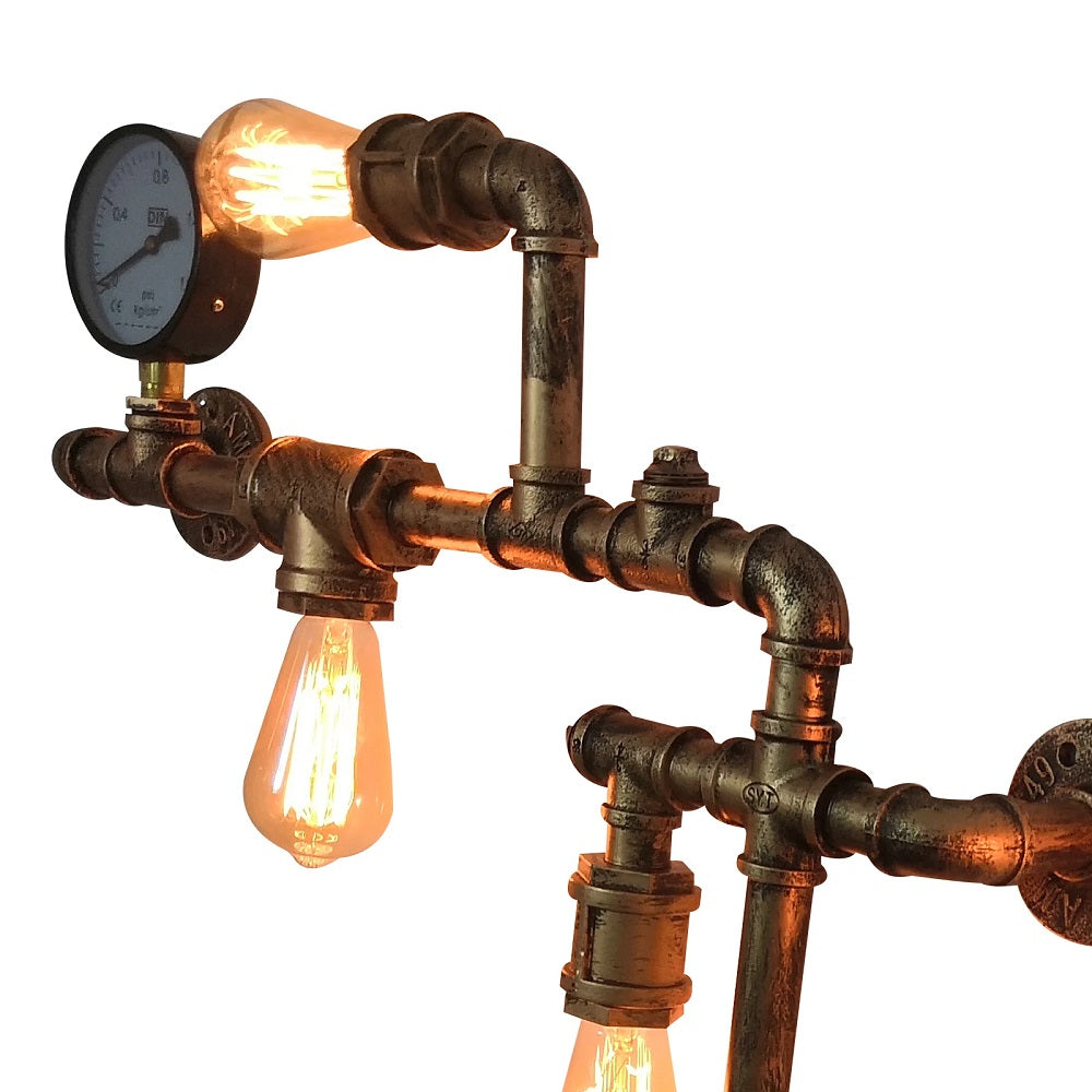 LuxiLamps - Water Pipe Wall Lamp - Industrial Vintage Wall Lighting - 5 Lamps - Sweep Gold - 95 cm - Modern Wall Lamp