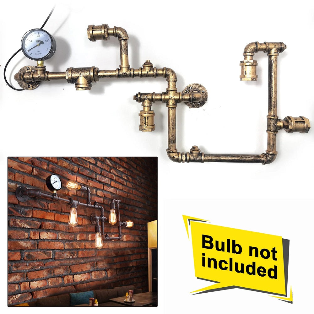 LuxiLamps - Water Pipe Wall Lamp - Industrial Vintage Wall Lighting - 5 Lamps - Sweep Gold - 95 cm - Modern Wall Lamp