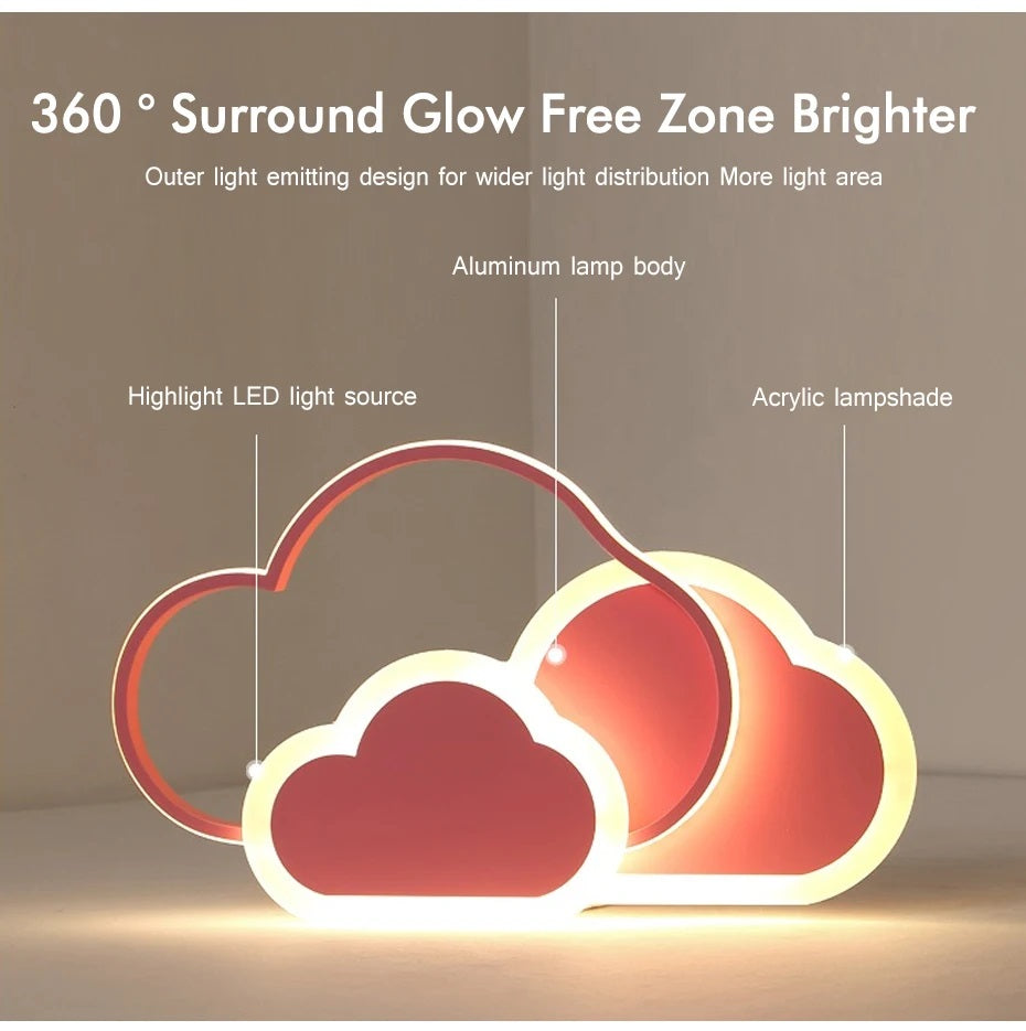 LuxiLamps - Clouds Hearts Ceiling Lamp - With Remote Control - Pink - Dimmable - Living Room Lamp - Modern Lamp - Ceiling Light