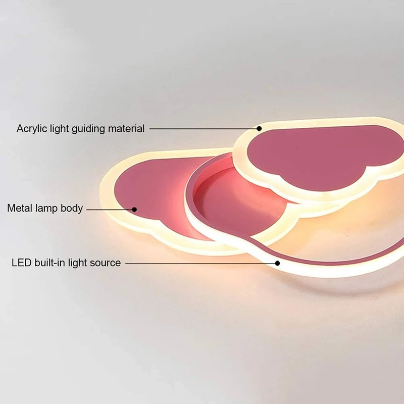 LuxiLamps - Clouds Hearts Ceiling Lamp - With Remote Control - Pink - Dimmable - Living Room Lamp - Modern Lamp - Ceiling Light