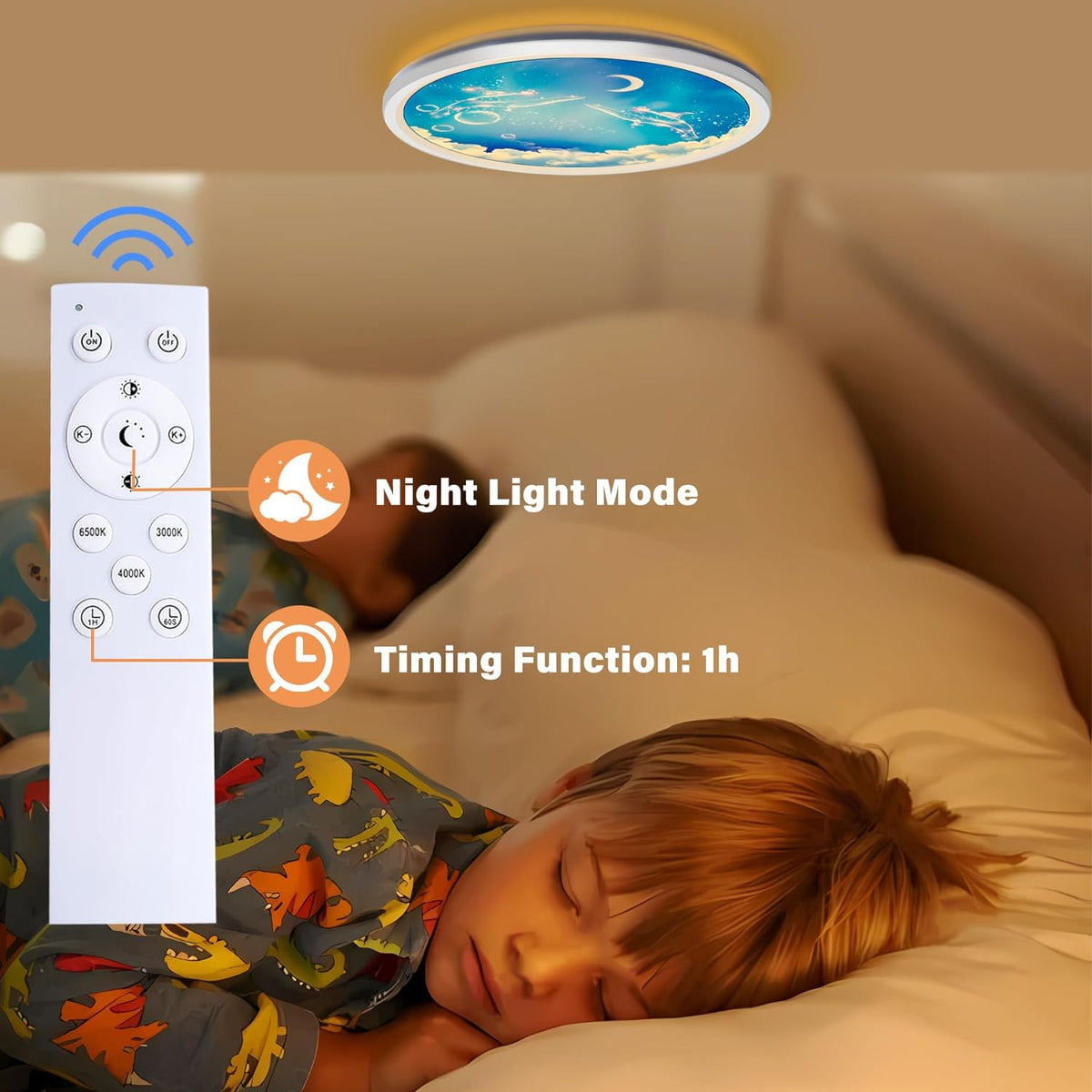 Moon LED Ceiling Light - Length 29.5 cm - 3 Light Colours - Dimmable With Remote Control - Timer - Kids Room And Bedroom - Ceiling Fixture