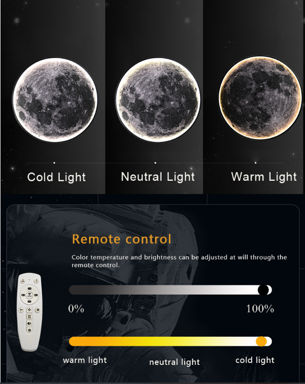 Moon Wall Lamp - 40 cm - Dimmable With Remote Control - Bedroom Lamp - Living Room Lamp - Modern Lamp - LED Lamp - Ceiling Lamp