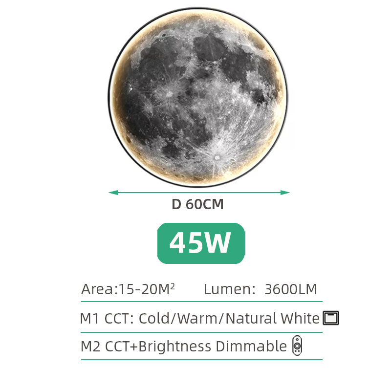 Maan Wandlamp - Ø 60 cm - Dimbaar Met Afstandsbediening - Slaapkamerlamp - Woonkamerlamp - Moderne lamp - Led Lamp - Led Plafond Lamp