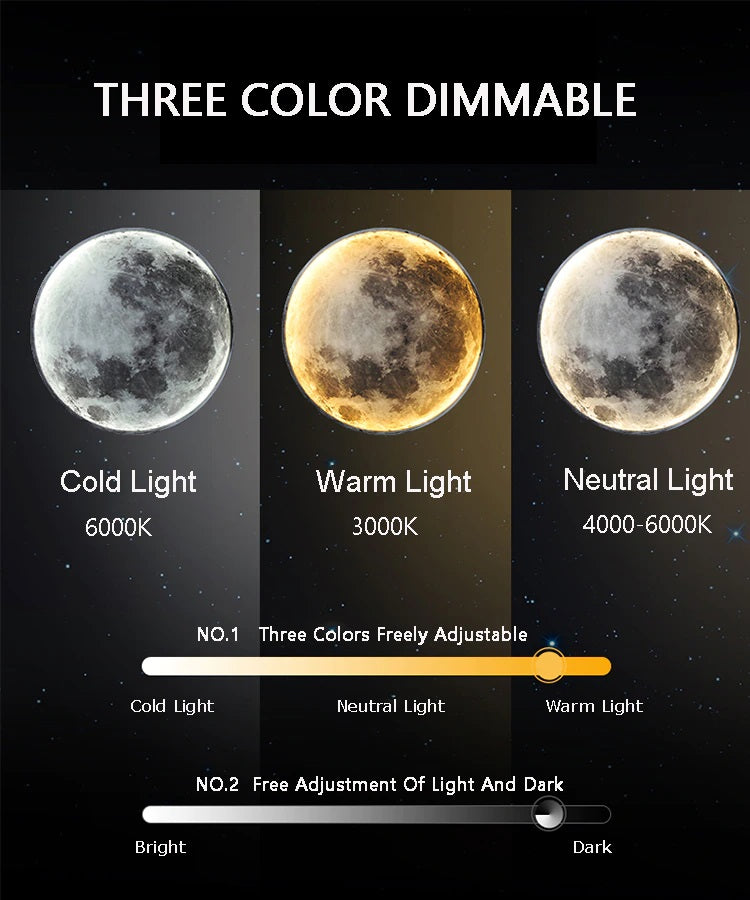Maan Wandlamp - Ø 60 cm - Dimbaar Met Afstandsbediening - Slaapkamerlamp - Woonkamerlamp - Moderne lamp - Led Lamp - Led Plafond Lamp