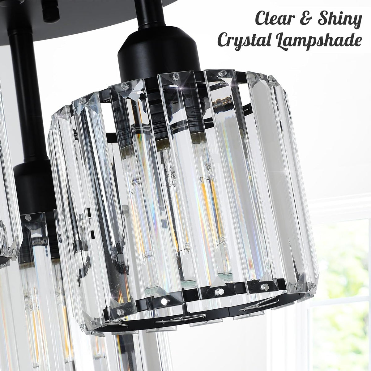Modern Crystal Chandelier - 3-Head Crystal Ceiling Lamp - K9 Crystal - E27 - Black - Lighting - Ceiling Light