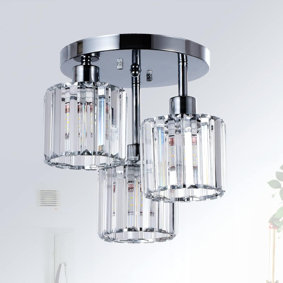 Modern Crystal Chandelier - 3-Head Crystal Ceiling Lamp - K9 Crystal - E27 - Chrome - Lighting - Flush Mount Ceiling Light
