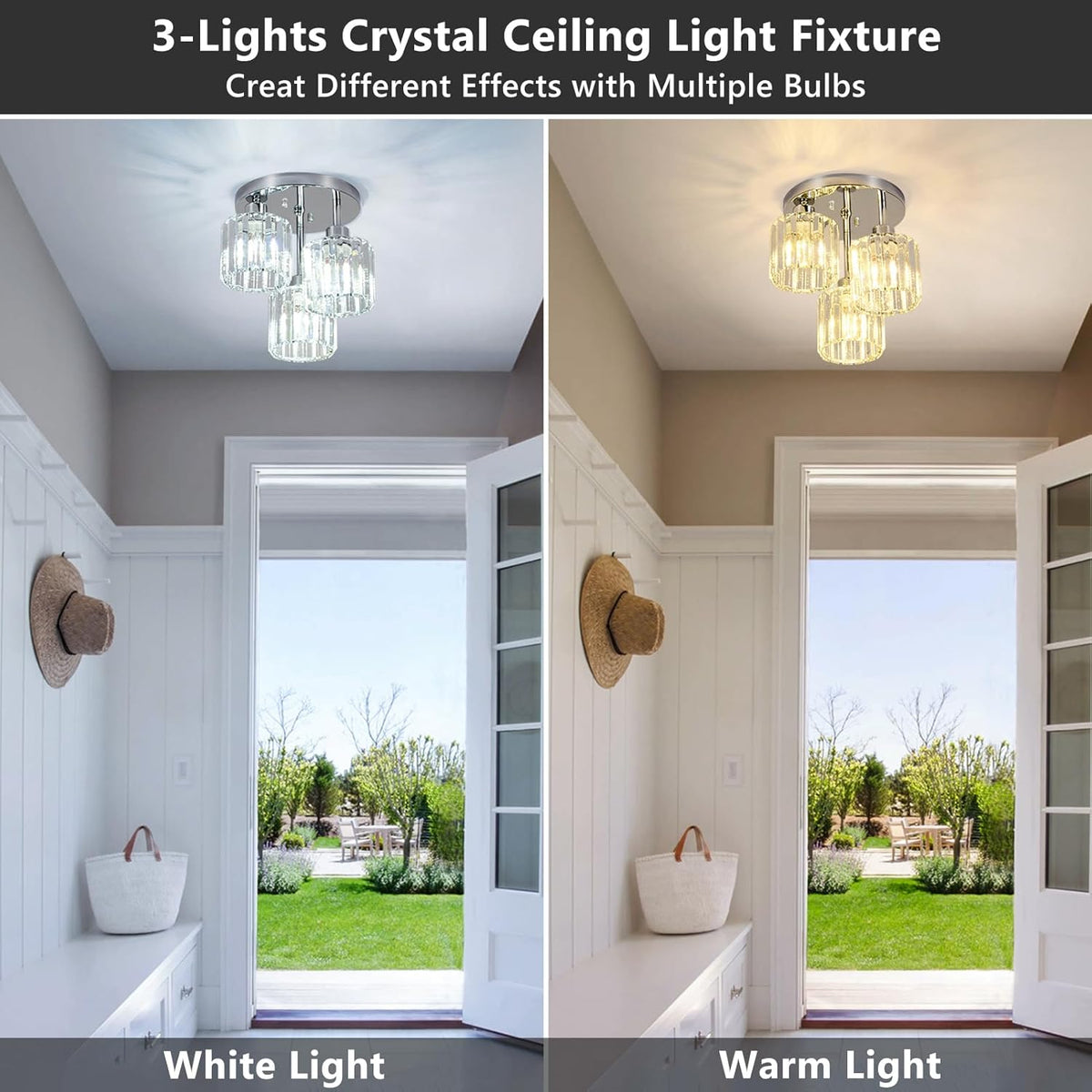 Modern Crystal Chandelier - 3-Head Crystal Ceiling Lamp - K9 Crystal - E27 - Chrome - Lighting - Flush Mount Ceiling Light