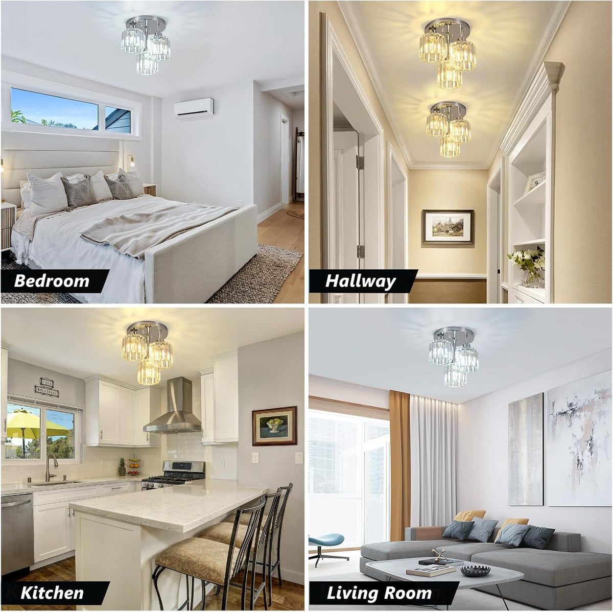 Modern Crystal Chandelier - 3-Head Crystal Ceiling Lamp - K9 Crystal - E27 - Chrome - Lighting - Flush Mount Ceiling Light