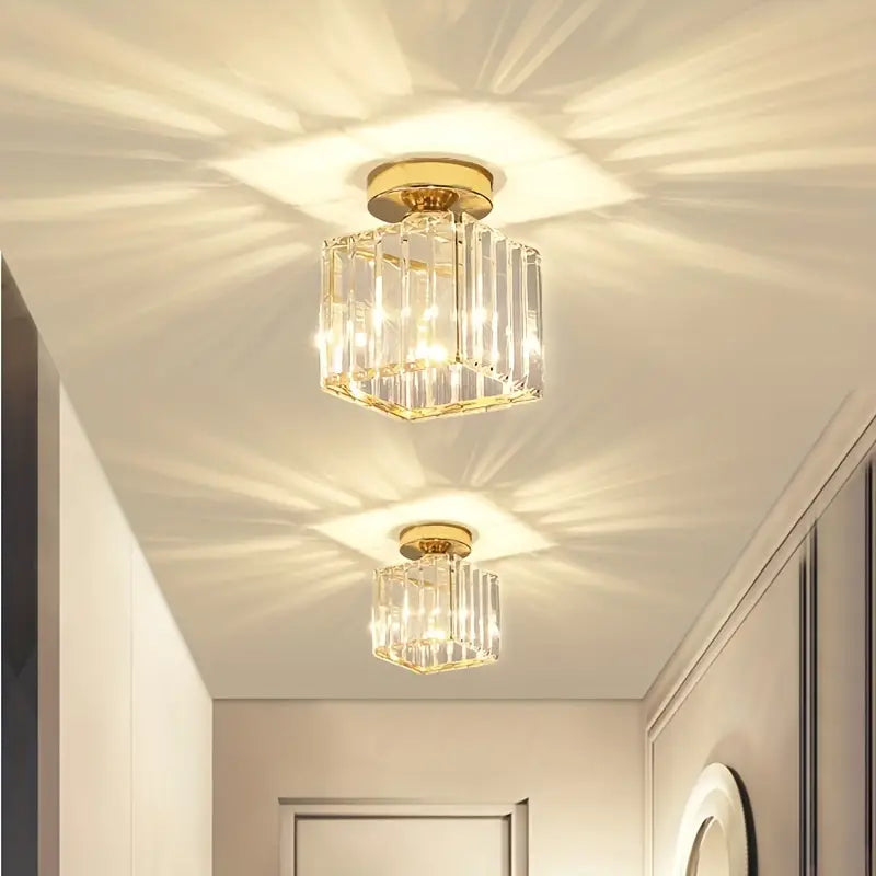 Modern Crystal Ceiling Light - Gold - LED Square Crystal Chandelier - Aisle Lamp
