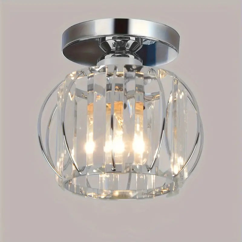 Modern Crystal Ceiling Light - Round LED Crystal - Chandelier - Chrome - Aisle or Hallway Lamp - Crystal LED Lamp - Ceiling Light
