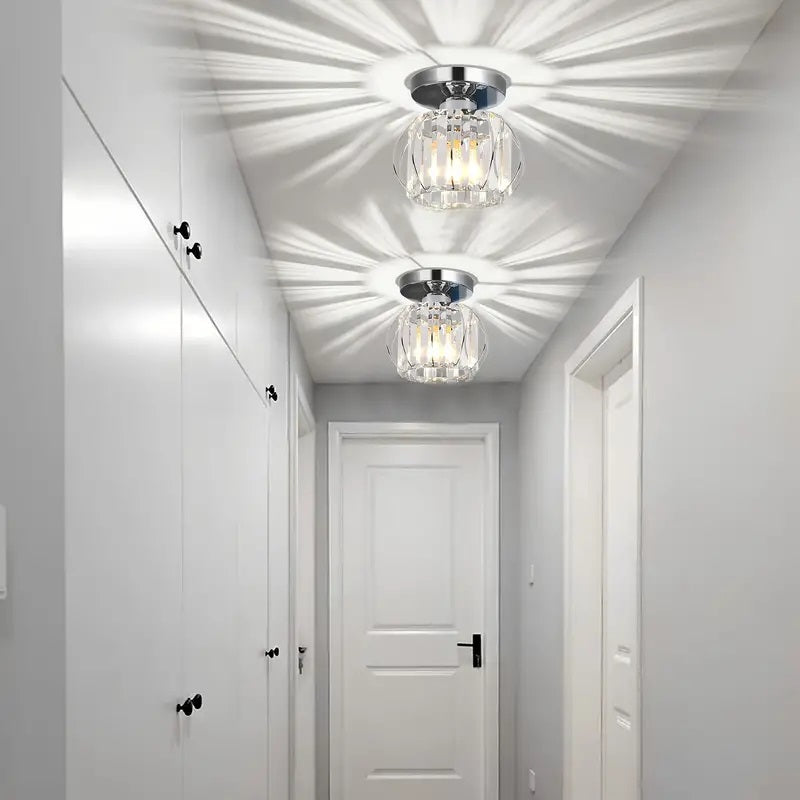 Modern Crystal Ceiling Light - Round LED Crystal - Chandelier - Chrome - Aisle or Hallway Lamp - Crystal LED Lamp - Ceiling Light