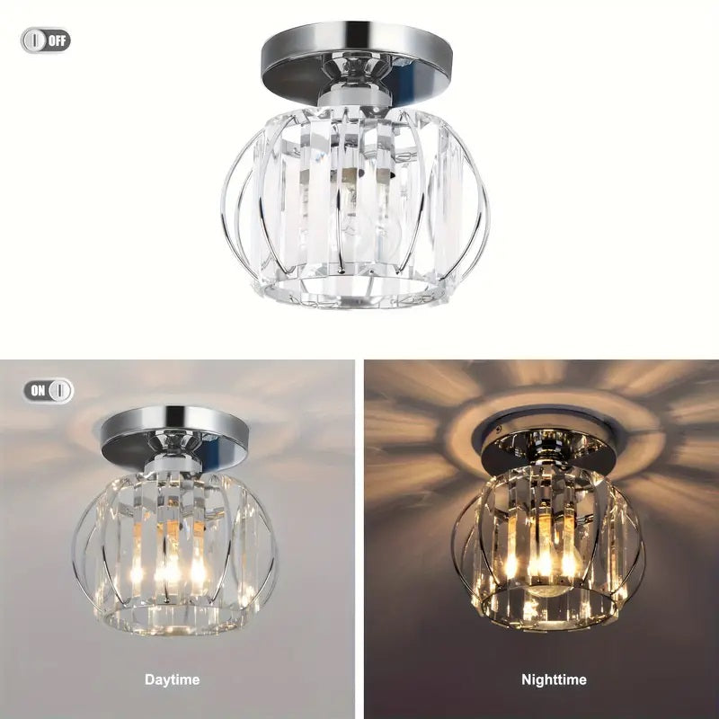 Modern Crystal Ceiling Light - Round LED Crystal - Chandelier - Chrome - Aisle or Hallway Lamp - Crystal LED Lamp - Ceiling Light