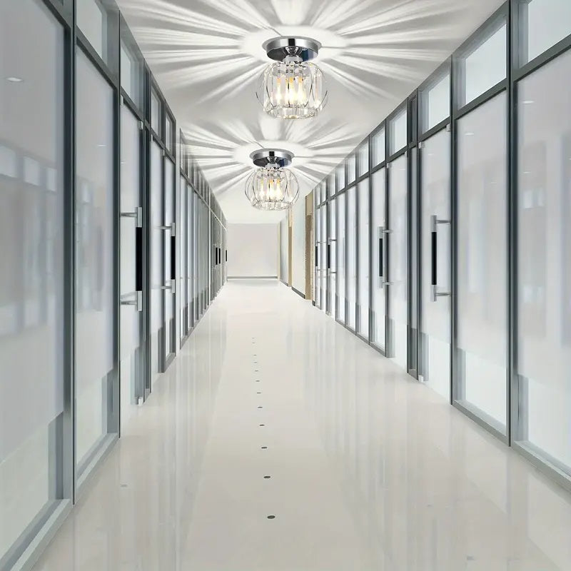Modern Crystal Ceiling Light - Round LED Crystal - Chandelier - Chrome - Aisle or Hallway Lamp - Crystal LED Lamp - Ceiling Light