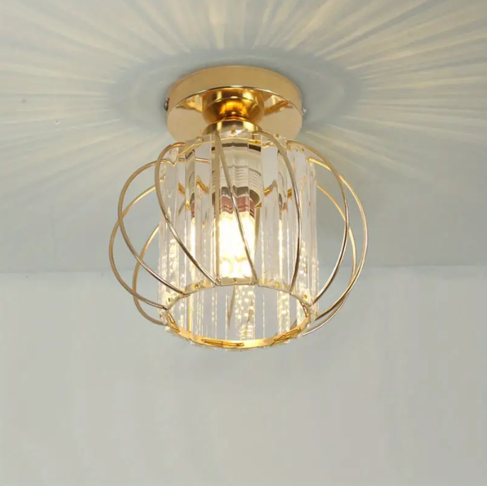 Modern Crystal Ceiling Light - LED Round Crystal - Chandelier - Gold - Hallway or Foyer Lamp - Crystal LED Lamp - Flush Mount