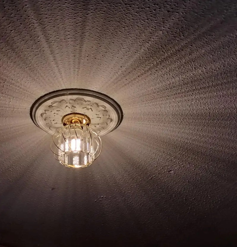 Modern Crystal Ceiling Light - LED Round Crystal - Chandelier - Gold - Hallway or Foyer Lamp - Crystal LED Lamp - Flush Mount