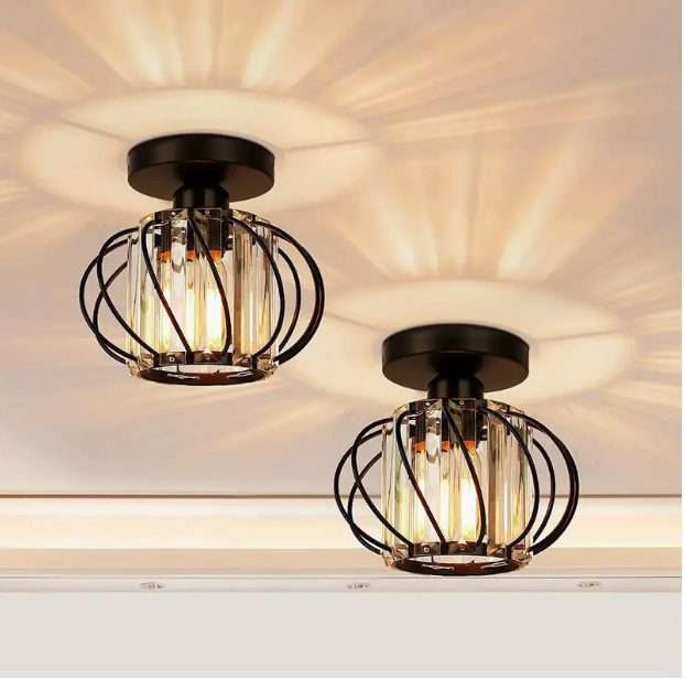 Modern Crystal Ceiling Light - LED Round Crystal - Chandelier - Black - Aisle or Hallway Lamp - Crystal LED Lamp - Ceiling Flush Mount