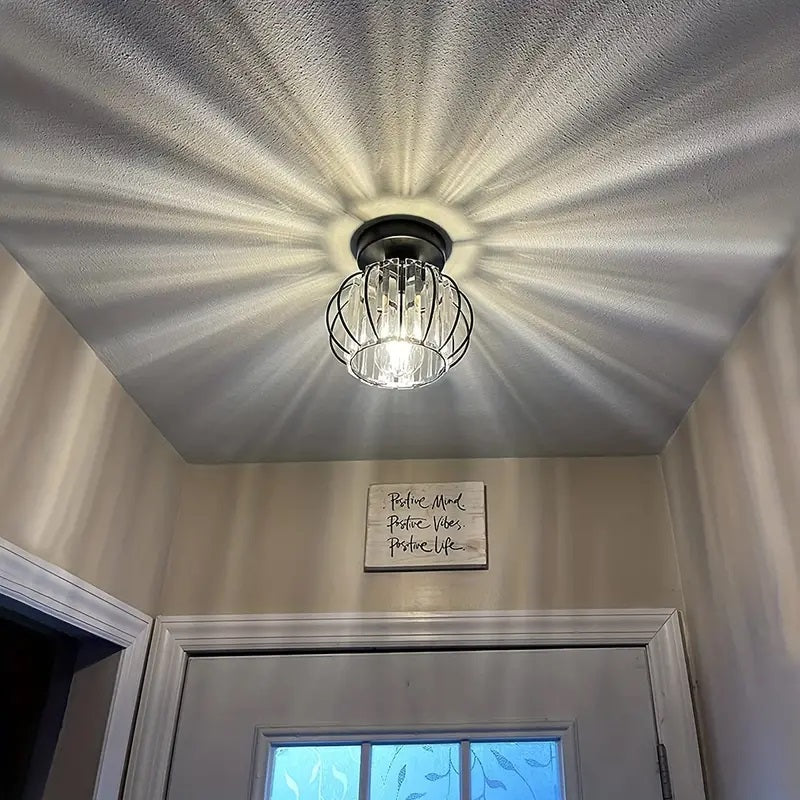 Modern Crystal Ceiling Light - LED Round Crystal - Chandelier - Black - Aisle or Hallway Lamp - Crystal LED Lamp - Ceiling Flush Mount