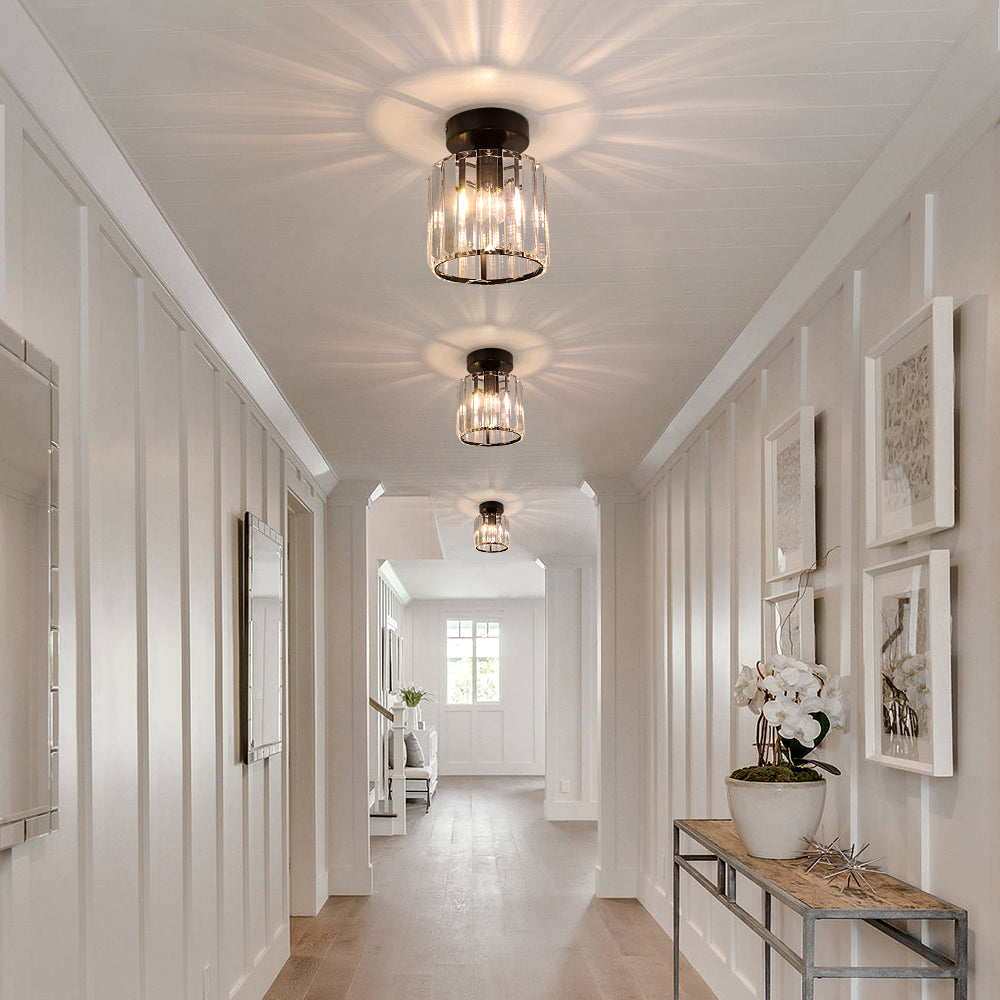 Modern Crystal Ceiling Lamp - Black - LED Round Crystal Chandelier - Aisle Lamp