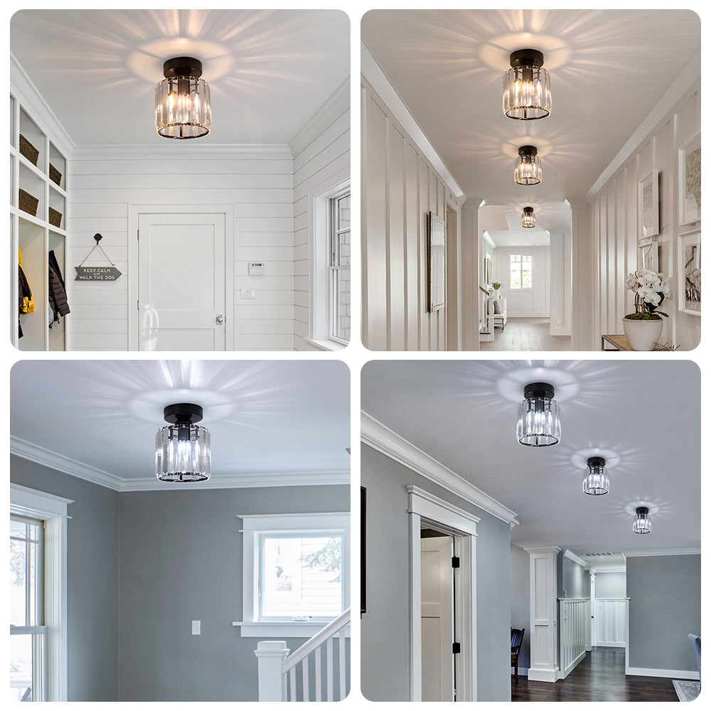 Modern Crystal Ceiling Lamp - Black - LED Round Crystal Chandelier - Aisle Lamp
