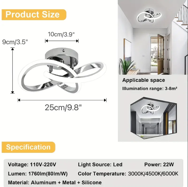 Modern Curl Ceiling Light - Chrome - LED Ceiling Fixture - Warm White - For Hallways And Entrances