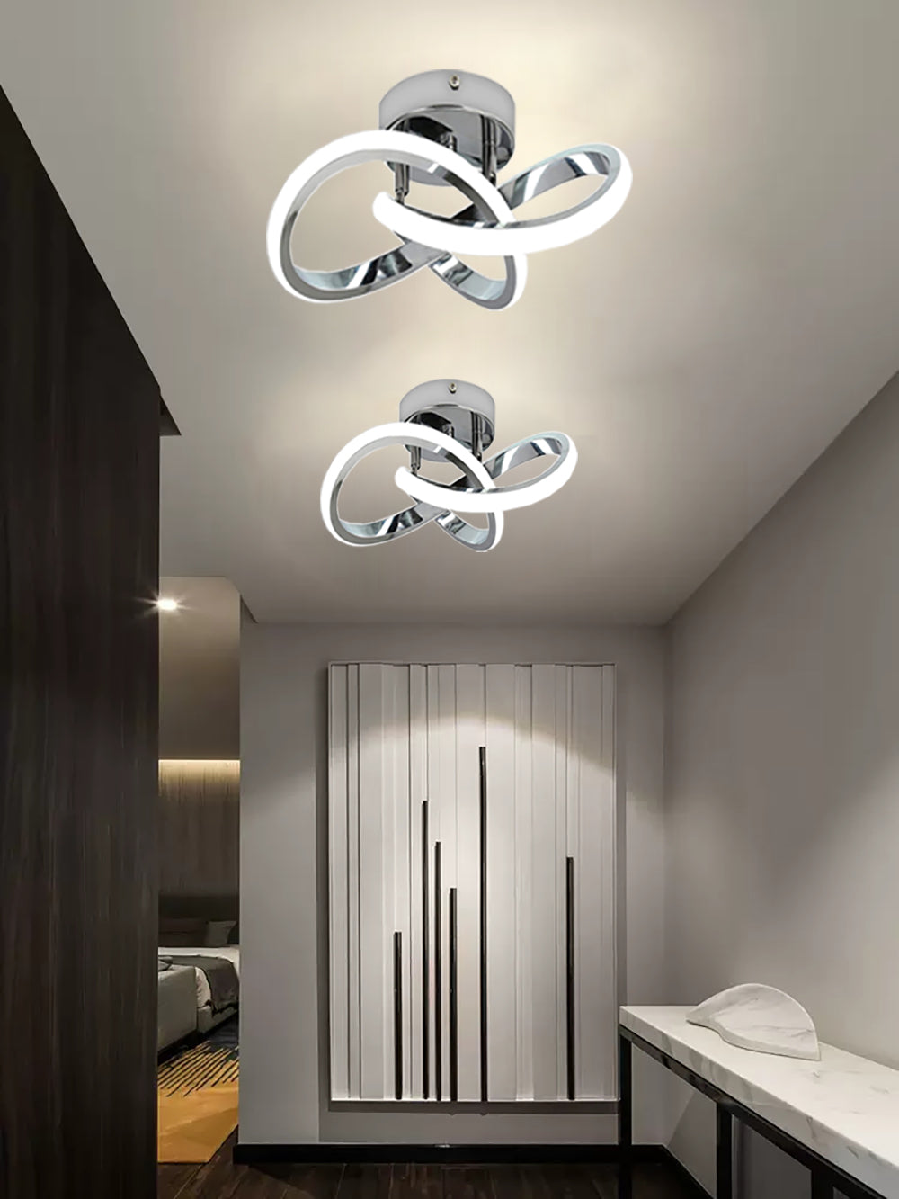 Modern Curl Ceiling Light - Chrome - LED Ceiling Fixture - Warm White - For Hallways And Entrances