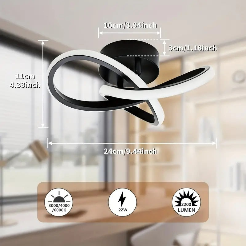 Modern Curl Ceiling Light - Black - LED Ceiling Fixture - For Hallways And Entrances
