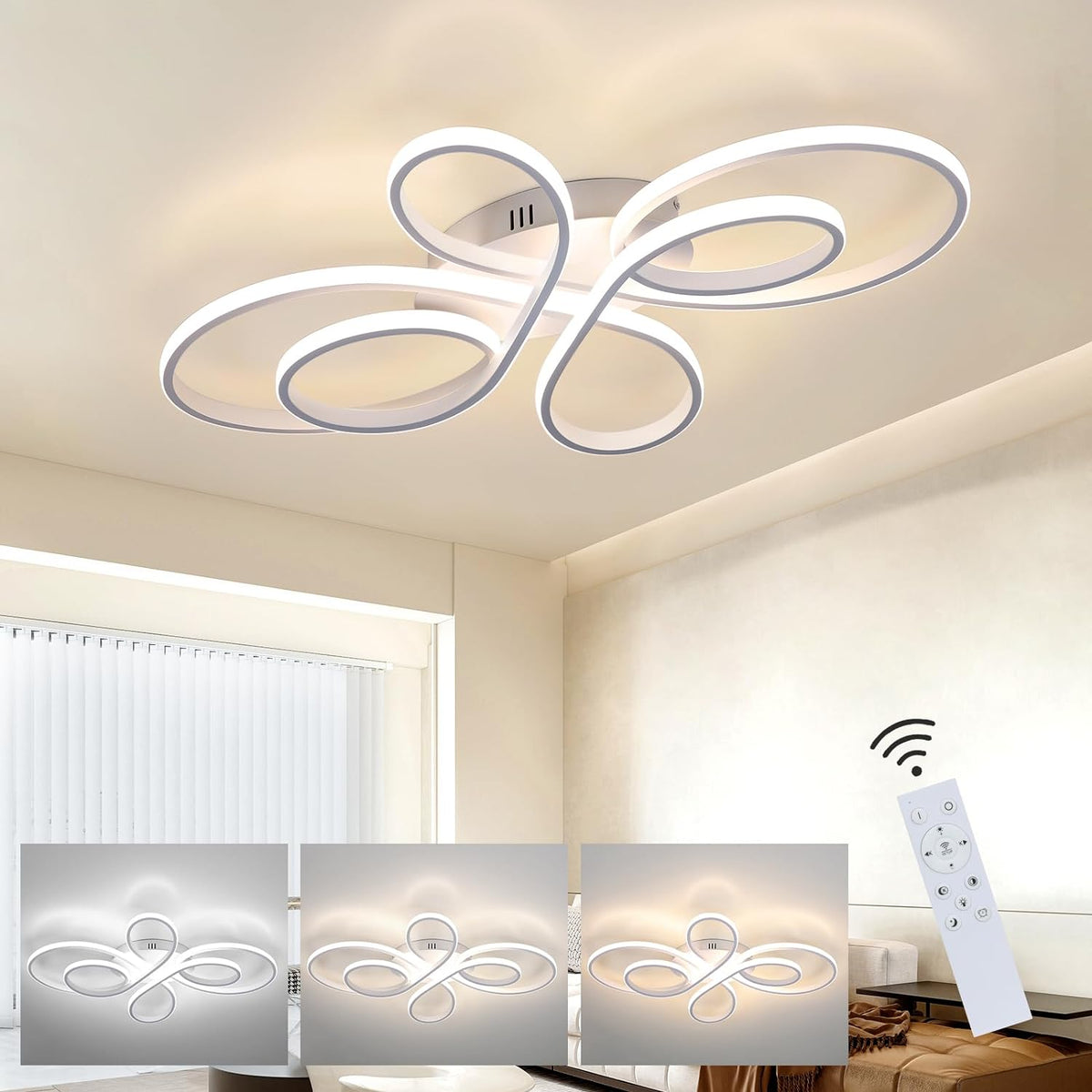 Moderne Plafondlamp - Luxe LED Kroonluchter - Dimbaar - Vlindervorm - 80 cm - Woonkamerlamp - Wit - Plafoniere - 78W