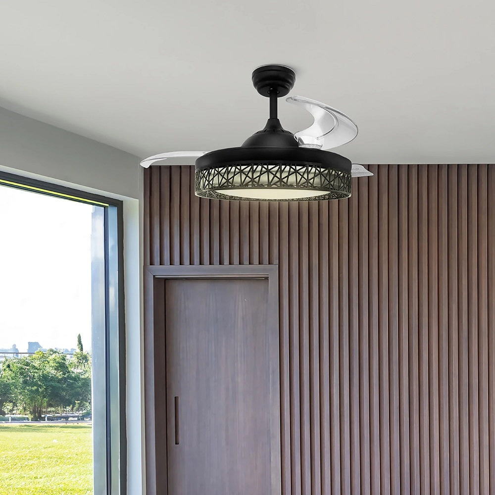 Modern Ceiling Fan with Light - 6 Speeds - Dimmable with Remote Control - Black - 42 Inch - Ceiling Fan - Retractable Fan Light