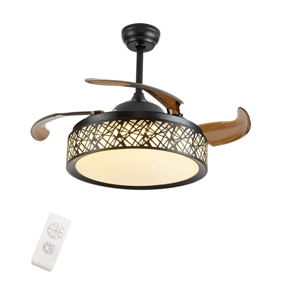 Modern Ceiling Fan Chandelier - 6 Speeds - Dimmable with Remote Control - Brown/Black - 42 Inch - Ceiling Fan - Retractable Fan Light