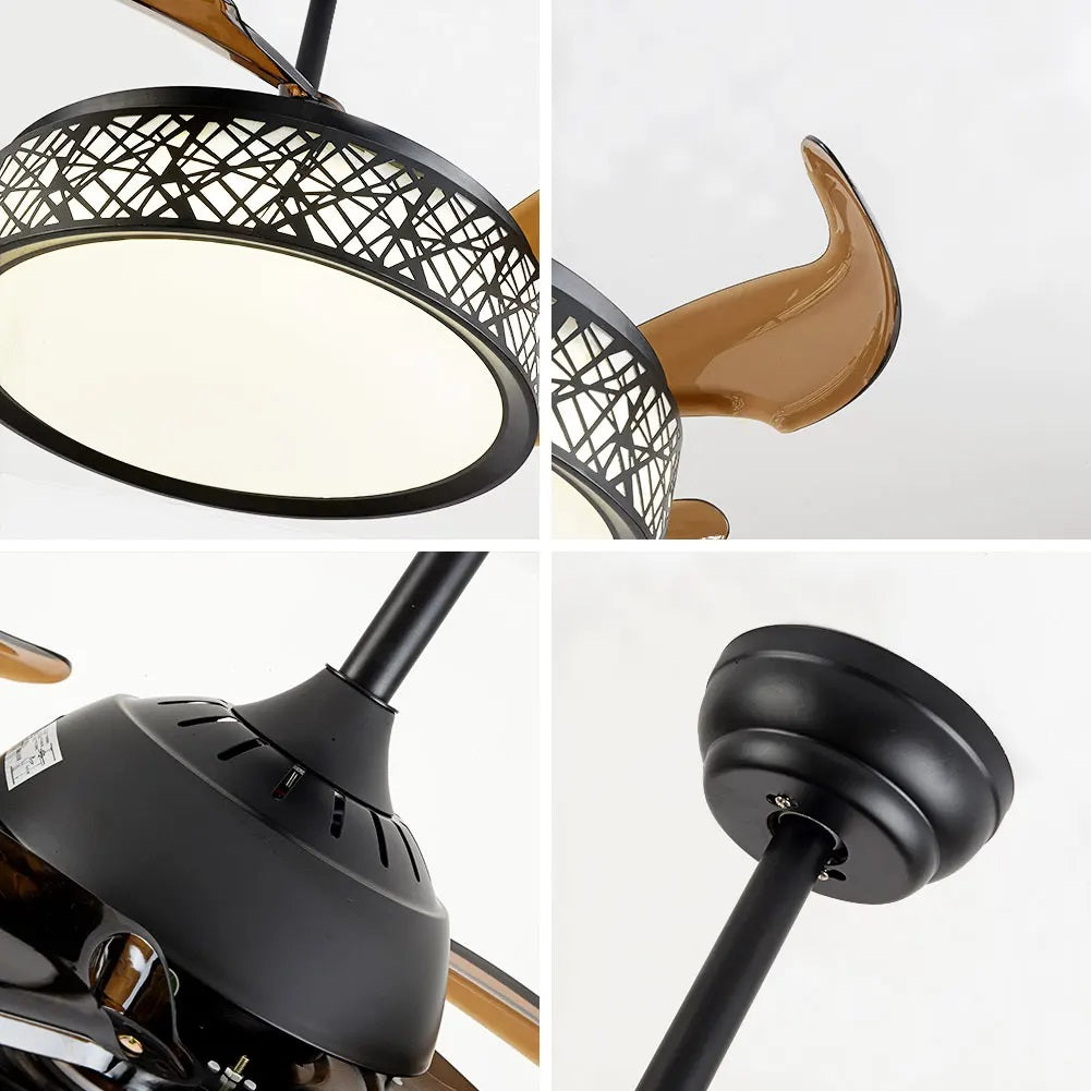 Moderne Ventilator Hanglamp - 6 Standen - Dimbaar Met Afstandsbediening - Bruin/Zwart - 42 Inch - Plafondventilator - Inklapbare Ventilator Lamp