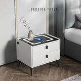 
Nightstand with LED - 3 USB Ports - Wireless Charging - White - 2 Drawers - 50x45x40cm - Smart Nightstand - Bedroom - 3 Color LED