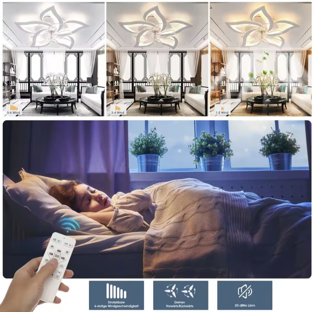 Plafond Ventilator Lamp - 55 CM - Smart Lamp - 6 Standen - Dimbaar - RGB - Wit - Kroonluchter Ventilator - 12 Kleuren - Chandelier Fan - Woonkamer Lamp - Ventilator Lamp