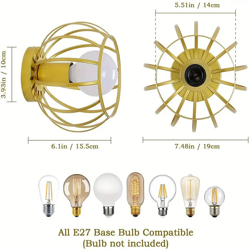 Round Cage Ceiling Light - E27 - Bulb Not Included - For Hallway - Ceiling Fixture