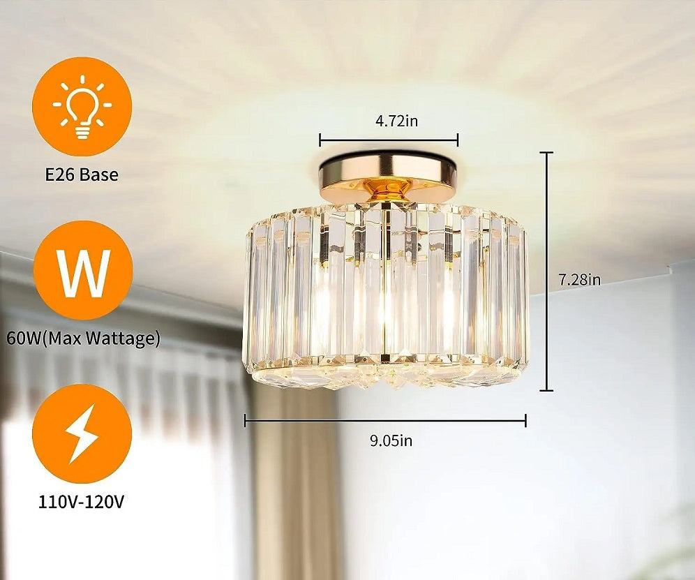 Ceiling lamp - Lighting - Aisle - Lamp - Crystal Look - Ceiling light - 22 cm - Round - Gold - E27