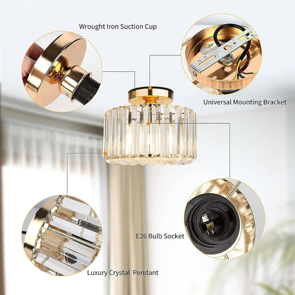 Ceiling lamp - Lighting - Aisle - Lamp - Crystal Look - Ceiling light - 22 cm - Round - Gold - E27