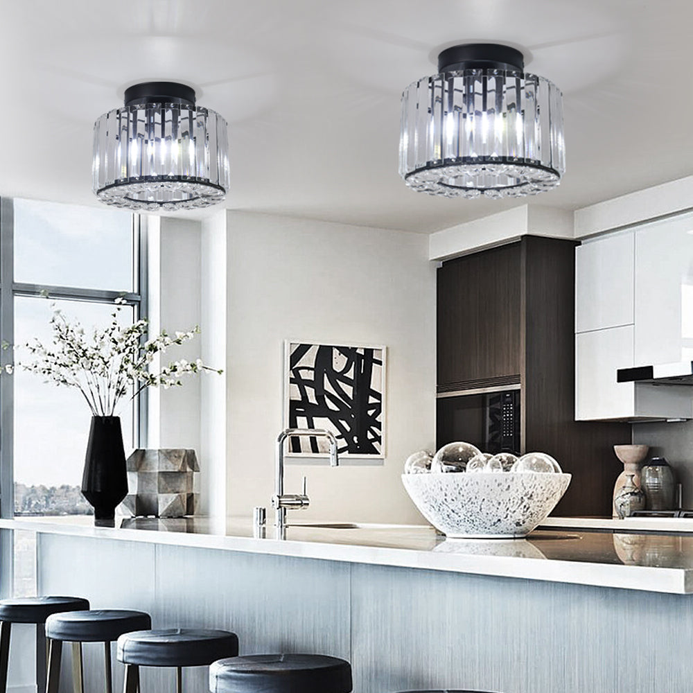 Ceiling lamp - Lighting - Aisle - Lamp - Crystal Look - Ceiling lamp - 22 cm - Round - Black - E27